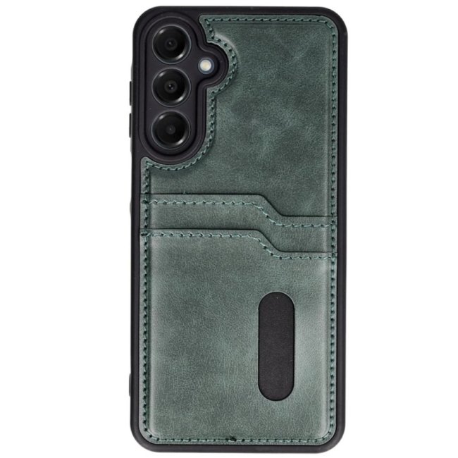 Samsung Galaxy S24 Fe Kılıf Sara Kartvizitli Deri Kılıf - Koyu Yeşil