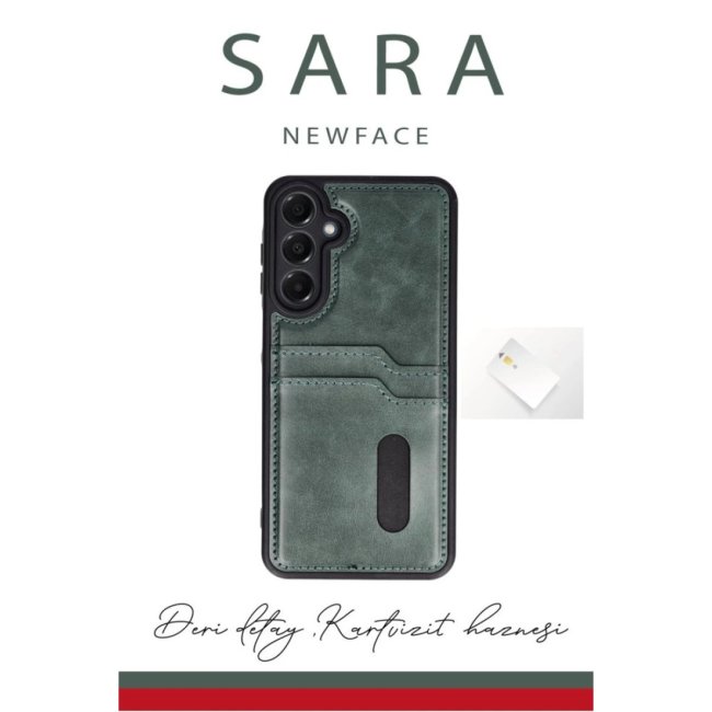 Samsung Galaxy S24 Fe Kılıf Sara Kartvizitli Deri Kılıf - Koyu Yeşil