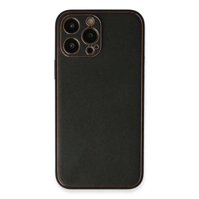 İphone 13 Pro Max Kılıf Coco Deri Silikon Kapak - Siyah