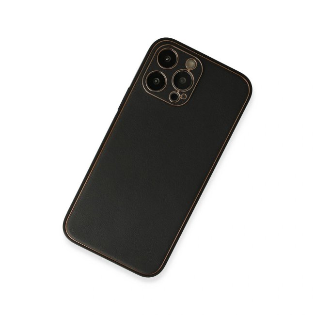İphone 13 Pro Max Kılıf Coco Deri Silikon Kapak - Siyah