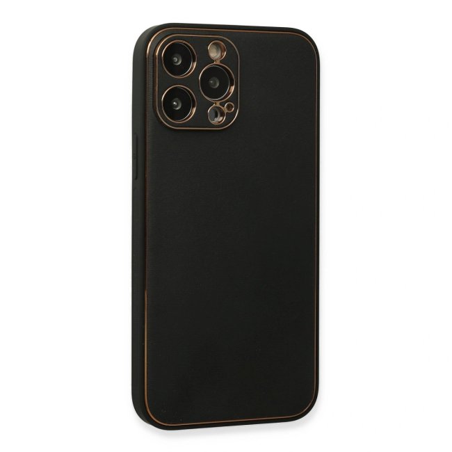 İphone 13 Pro Max Kılıf Coco Deri Silikon Kapak - Siyah