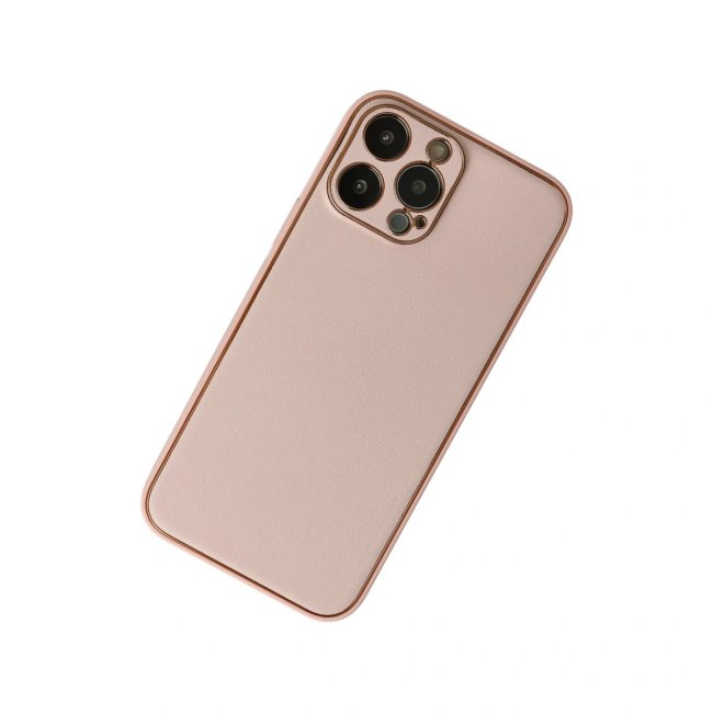 İphone 13 Pro Max Kılıf Coco Deri Silikon Kapak - Pudra