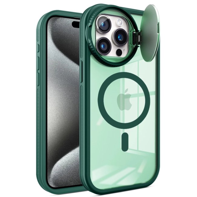 İphone 15 Pro Kılıf Teleskop Lens Magsafe Silikon Kapak - Koyu Yeşil