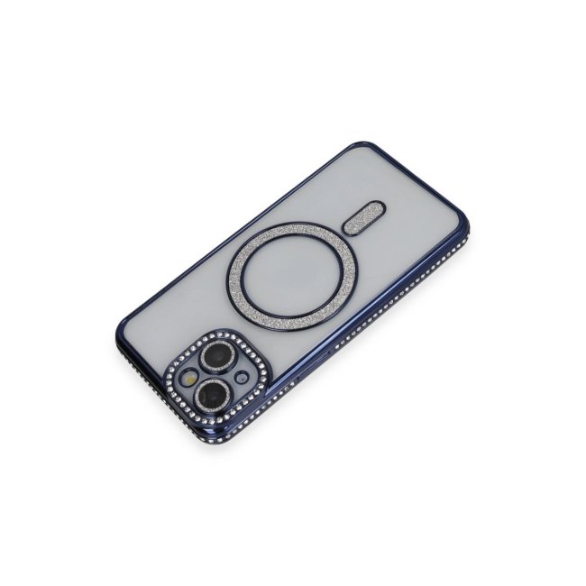 İphone 14 Kılıf Joke Simli Magneticsafe Kılıf - Lacivert