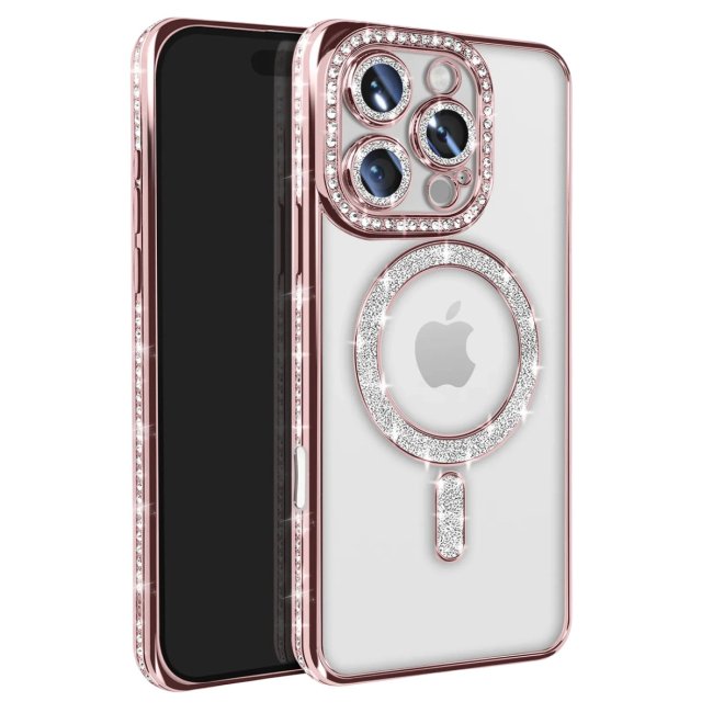 İphone 16 Pro Max Kılıf Joke Simli Magneticsafe Kılıf - Pembe