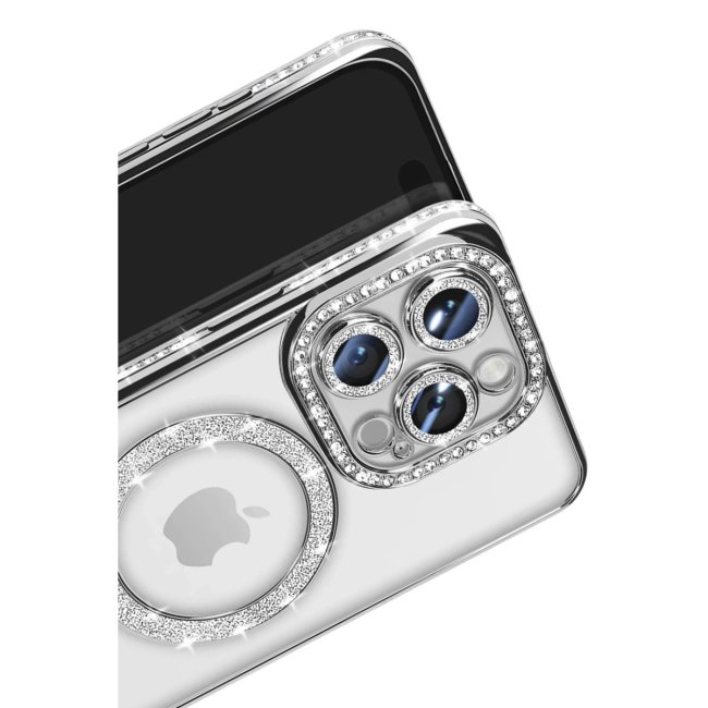 İphone 16 Pro Max Kılıf Joke Simli Magneticsafe Kılıf - Gümüş