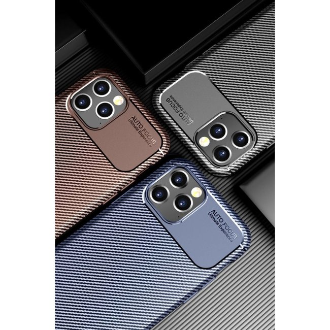 İphone 12 Pro Max Kılıf Auto Focus Karbon Kapak - Lacivert